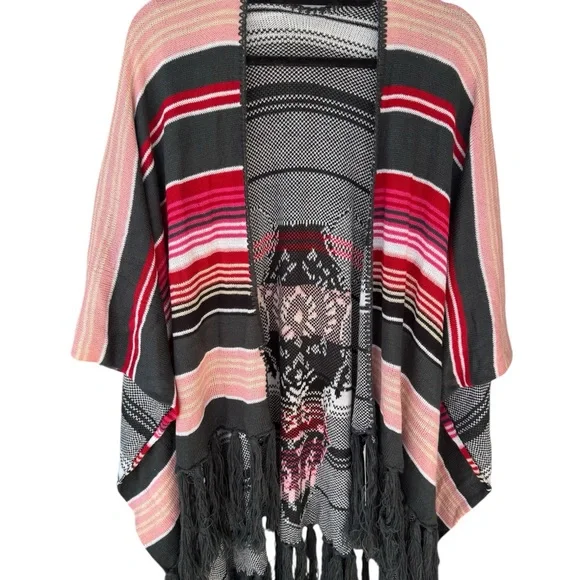 Haute Nomad Boutique NWT Western  Striped Kimono with Fringe - Picture 2 of 5